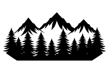 Forest with Distant Mountains – Elegant Black and White Vector Art