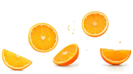 Fototapeta premium flying orange fruit slices isolated on white background