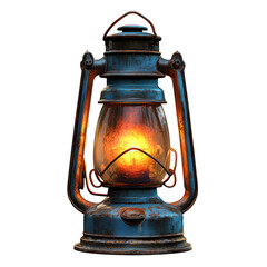 old oil lamp png. lantern with glowing light inside isolated. antique lantern png