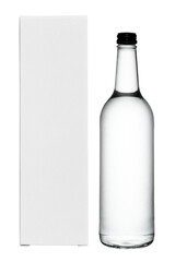 Glass bottle and box mockup png with transparent background