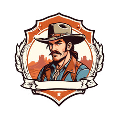 Intense Cowboy Badge with Blank Banner