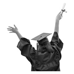 Png graduation sticker, education black and white, transparent background