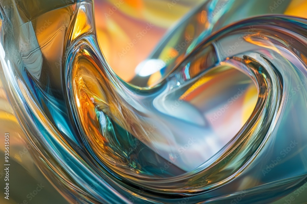 Aufkleber A sinuous glass formation designed to capture and reflect light and colors in a fascinating interplay, presenting a fluid and dynamic artistic expression for modern interiors.