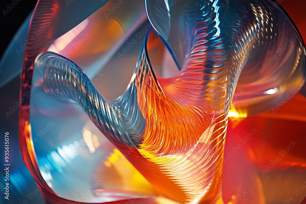 Aufkleber A dynamic glass sculpture characterized by vivid light interplay and flowing forms, creating an eye-catching centerpiece that enhances the ambiance of any modern space.