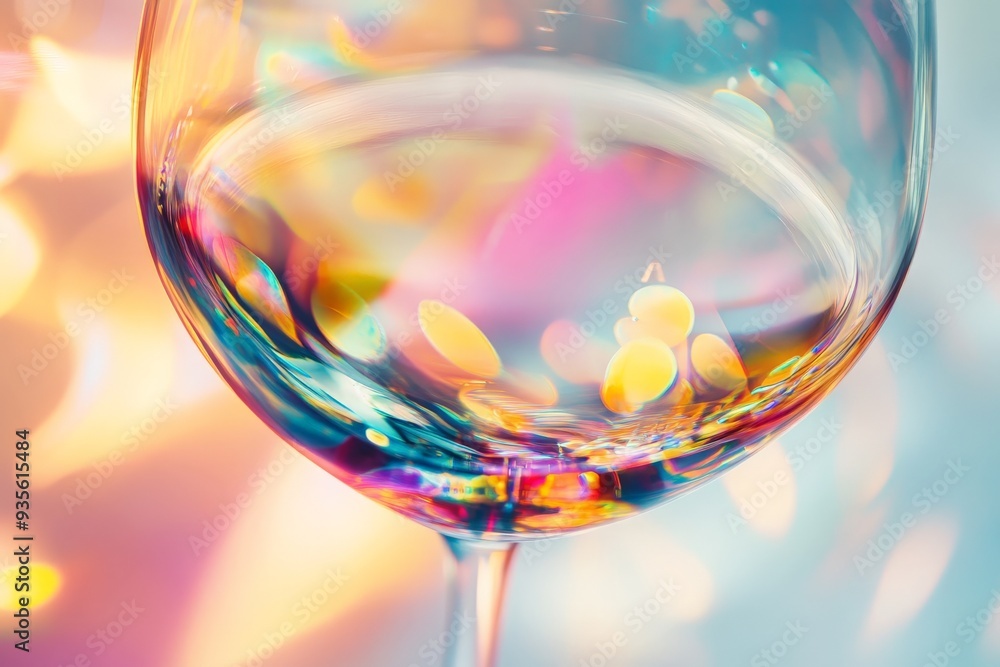 Leinwandbilder an ethereal image of a clear wine glass with colorful reflections creating an abstract pattern. soft