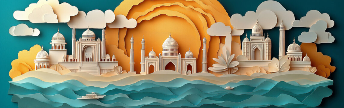 Colorful Papercut Skyline of Famous Landmarks
