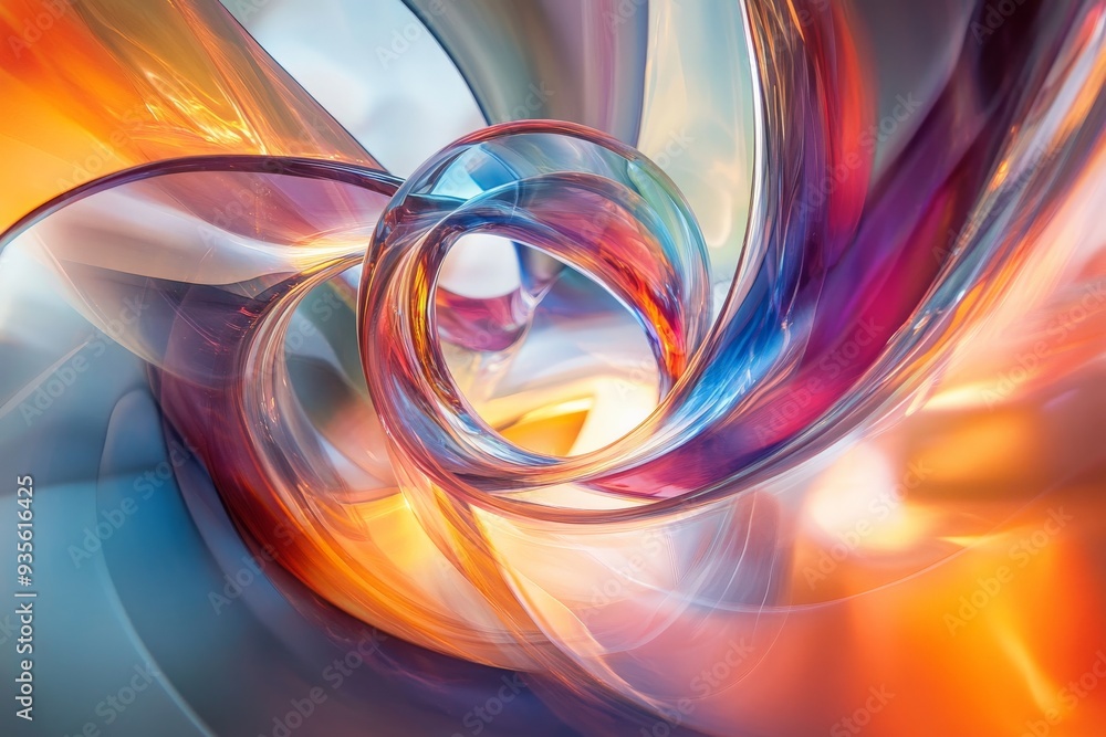 Leinwandbilder An abstract composition of swirling colors in glass reflecting light, creating a dynamic and captivating visual experience that conveys a sense of joy and creativity.