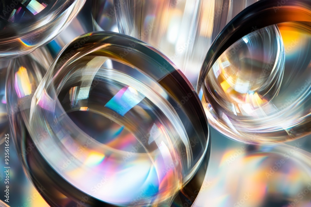 Poster A dynamic image featuring abstract rings with colorful light reflections, this piece exudes a playful and ebbing flow that blurs the lines between shape and light.