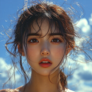 frau, sch&ouml;nheit, haar, gesicht, auge, leitbild,  asiatin, japanerin, chinesin, koreanerin,person, gestalten, leute, l&auml;cheln, br&uuml;nett, anschauen, l&auml;chelnd, kind, heranwachsender, lippen, ausdruck, clos