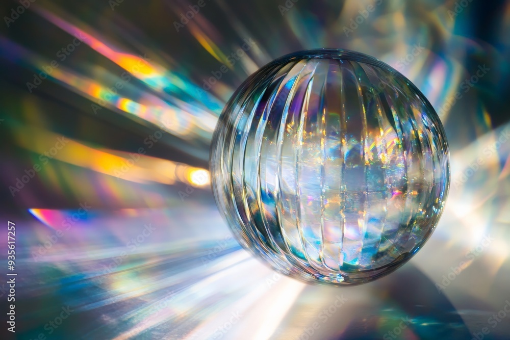 Aufkleber a prismatic glass sphere captures and disperses light in a rainbow of colors, creating a stunning vi