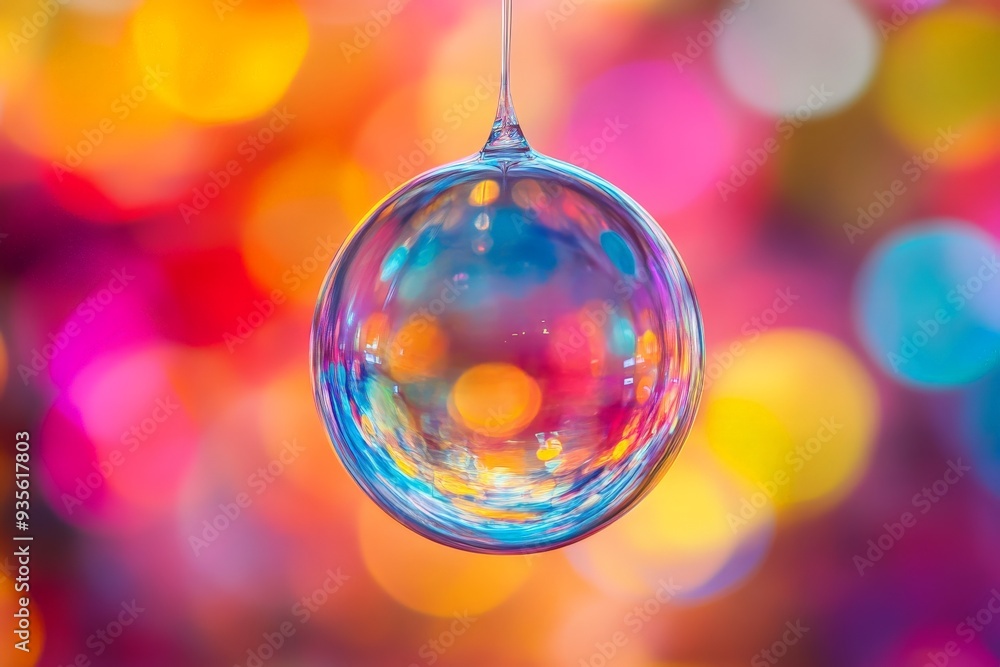 Leinwandbilder a glass ornament is suspended against a backdrop of vibrant bokeh lights, featuring an array of colo