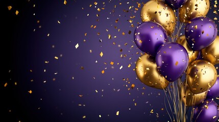 Purple and Gold Balloons with Confetti