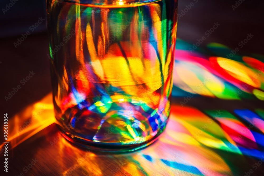 Aufkleber an artistic image of a glass with vivid, colorful light reflections on its surface. this image beaut