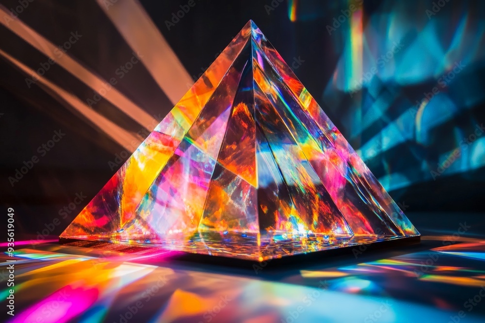 Leinwandbilder an enchanting image of a crystal-like pyramid with intricate colorful light play, creating a fascina