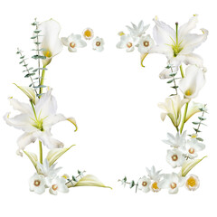 Png floral frame collage element, botanical design in transparent background