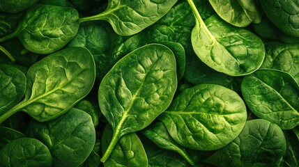 A close-up of fresh green spinach leaves, full of vitamins and ready for a healthy meal