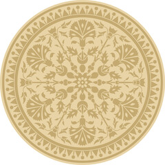 Vector golden round Turkish ornament. Ottoman circle, ring, frame.