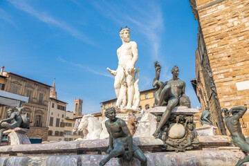 Obraz premium Florence, Italy - Neptune Fountain. Marble sculpture, Renaissance masterpiece, naked Poseidon