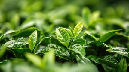 A close-up of green tea leaves, fresh and aromatic, ready to be brewed