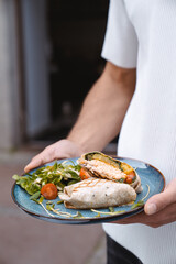 food, bread, eating, sandwich, meal, hand, chef, plate, burger, hamburger, breakfast, cooking, hungry, cake, holding, hands, cook, kitchen, dinner, lunch, eat, restaurant, diet, delicious