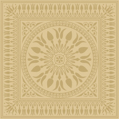Vector golden classic Greek square ornament. Rectangle of Ancient Greece and Roman Empire. Byzantine painting of walls, floors and ceilings. Decoration of European palaces