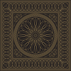 Vector gold and black classic Greek square ornament. Rectangle of Ancient Greece and Roman Empire. Byzantine painting of walls, floors and ceilings. Decoration of European palaces