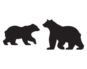 Polar bear silhouettes set, large pack of vector silhouette design, isolated white background ,Grizzly bear or polar bear silhouette flat vector icon for animal wildlife apps and websites