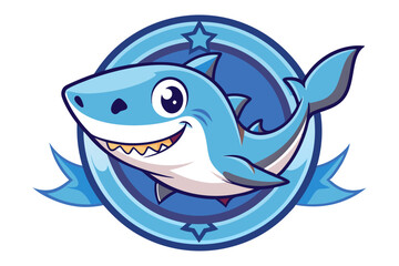 Obraz premium Friendly Cartoon Shark in a Blue Circle with Stars