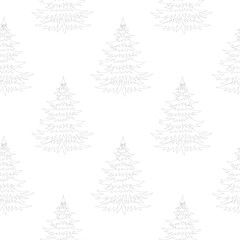 Christmas pattern. Seamless background with fir trees. Coloring page. Black line.