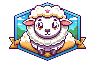 Cute Cartoon Sheep with a Star on its Head in a Hexagon Frame