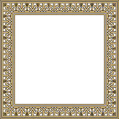 Vector square gold with black border, frame, Pompeii. Rectangle Neopolitan ornament. Art of Ancient Rome. Template for stained glas
