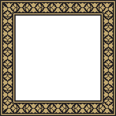 Vector gold and black square national Indian ornament. Rectangle, border, ethnic Hindu frame
