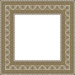 Vector square gold with black border, frame, Pompeii. Rectangle Neopolitan ornament. Art of Ancient Rome. Template for stained glas