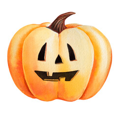 Halloween pumpkin watercolor on isolated background. Hand drawn funny pumpkin Happy Halloween clip art
