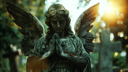 Fototapeta premium The scary angel of death is haunted by a graveyard 