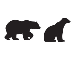 Polar bear silhouettes set, large pack of vector silhouette design, isolated white background ,Grizzly bear or polar bear silhouette flat vector icon for animal wildlife apps and websites