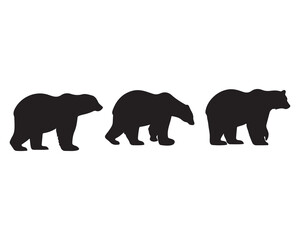 Polar bear silhouettes set, large pack of vector silhouette design, isolated white background ,Grizzly bear or polar bear silhouette flat vector icon for animal wildlife apps and websites