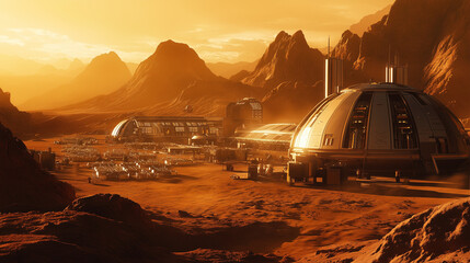 Futuristic AI-Enhanced Space Colony on Mars with Autonomous Farming and Habitat Management Systems, Featuring Advanced Robotics, Sustainable Life Support, and Intelligent Ecosystem Maintenance for Int