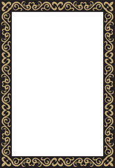 Vector gold with black square Kazakh national ornament. Ethnic pattern of the peoples of the Great Steppe