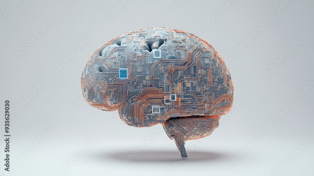 Aufkleber a human brain made of circuits and digital patterns, symbolizing ai, with ample room for text.