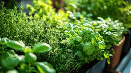 A green herb garden in full bloom, fresh and aromatic, ready for cooking