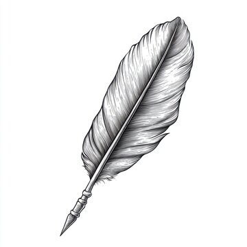 recommend clip art: Black and white Vintage engraved art of an elegant quill pen, isolated on white background, ink sketch illustration, simple vector art design, highly detailed line art, high contrasty 