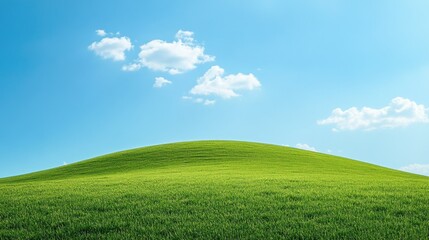 Fototapeta premium A green hill under a blue sky, rolling gently towards the horizon, peaceful and serene