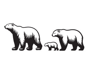 Polar bear silhouettes set, large pack of vector silhouette design, isolated white background ,Grizzly bear or polar bear silhouette flat vector icon for animal wildlife apps and websites