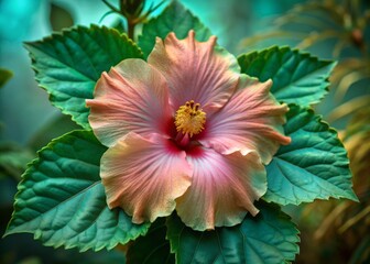 Delicate pink hibiscus flower with ruffled petals and golden center isolated on transparent background, perfect for summer, tropical, and floral design projects.
