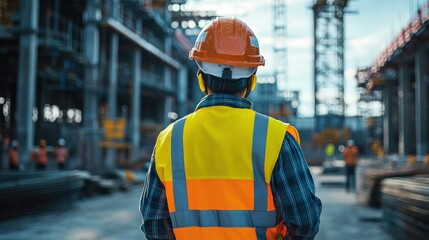 Obraz premium Workers following safety protocols at a construction site, emphasizing the importance of safety gear and procedures.