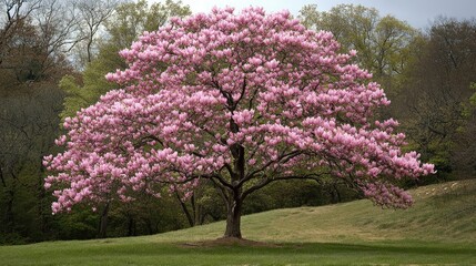 Obraz premium A pink magnolia tree in full bloom, symbolizing spring and renewal