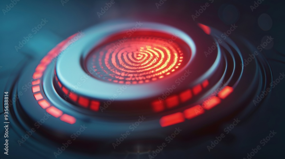 Aufkleber futuristic interface featuring a glowing red fingerprint scanner on a sleek background, ideal for se