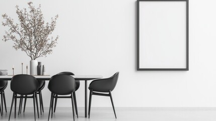 Modern Dining Room Interior with Mock-Up Frame and Stylish Decor 3D Render, Generative Ai