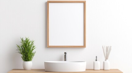 Serene Minimalist Modern Bathroom Interior with Mock-up Frame in 3D Render, Generative Ai